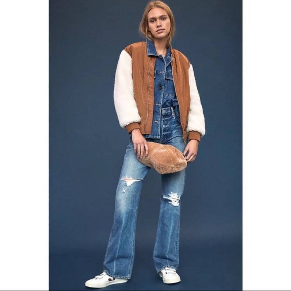 Anthropologie Georgie Sherpa-Sleeved Bomber Jacket (SIZE L)